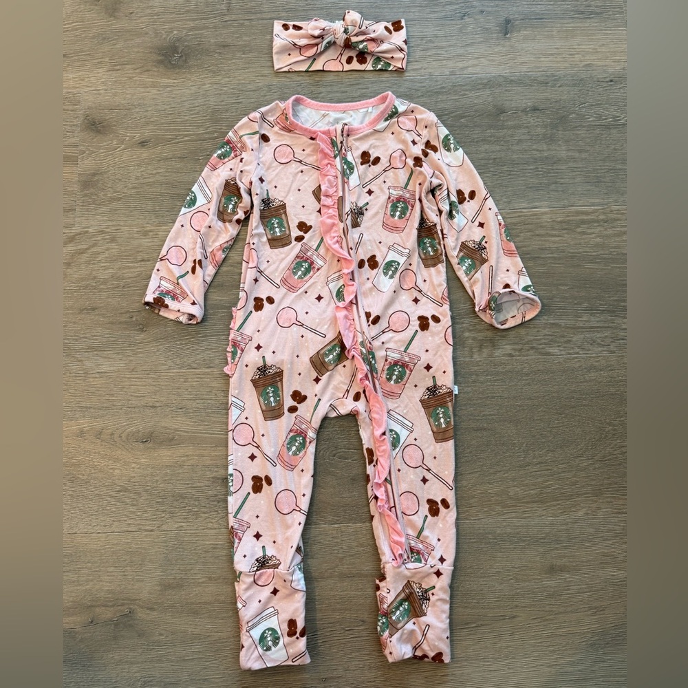 Charlie’s Project Pink Drink Baby Girl Onesie Romper Footie Pink & Bow Bamboo 2T